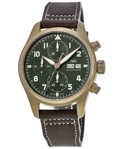 iw387902 IWC Pilot's Spitfire Chronograph Green Dial Brown Leather Strap Men's Watch (green, arb11857)