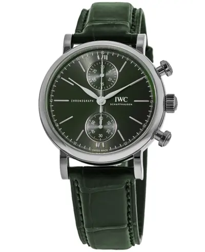 IWC Portofino Chronograph Automatic Men's Watch - Model IW391405 Green Dial Leather Strap (green, arb11886)