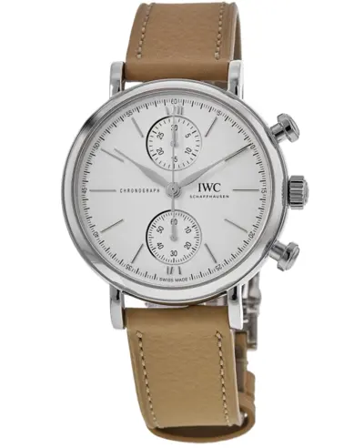 Brand New Authentic IWC Portofino Chronograph Automatic Silver Dial Beige Leather Strap Men's Watch iw391502 (arb11890)