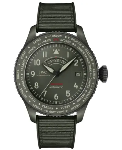 IWC Pilot's Top Gun Timezoner Woodland GMT Automatic Green Dial Rubber Strap Men's Watch - iw395601 (green, arb11892)