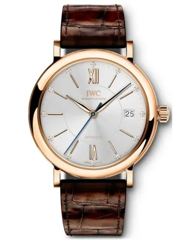 IWC Portofino Automatic Silver Diamond Dial Brown Leather Strap Watch iw458116 (arb11896)