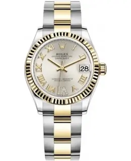 Rolex Datejust 31 Stainless Steel and Yellow Gold Silver Pave Roman Dial Women's Watch m278273-0003