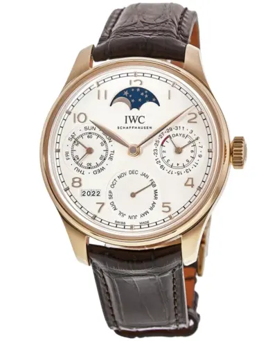 IWC Portugieser Perpetual Calendar - Model IW503302 18kt Rose Gold Silver Dial Leather Strap Men's Watch (arb11923)