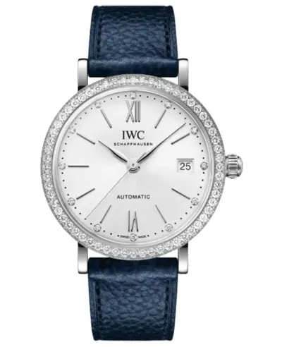 IWC Portofino IW658601 - Silver Dial Diamond Bezel Blue Leather Strap Women's Watch (arb11937)