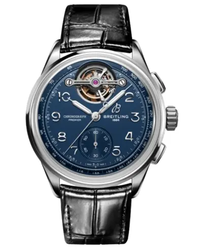 Breitling Premier Chronograph 42 Tourbillon Willy Blue Dial Platinum Men's Watch with Leather Strap and Automatic Movement Model LB2120171C1P1 (blue, arb11998)