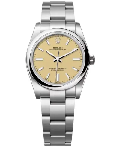 Rolex Oyster Perpetual 34 - Authentic Women's Automatic Beige Dial Watch Model M124200-0007 (beige, arb25012)