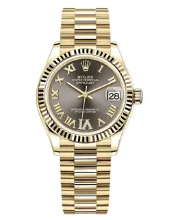 Rolex Datejust 31 Yellow Gold Dark Grey Pave Roman Diamond Dial Women's Watch m278278-0032