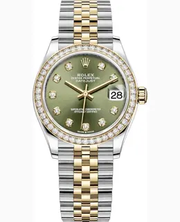 Rolex Datejust 31 Stainless Steel and Yellow Gold Olive Green Diamond Dial Diamond Bezel Women's Watch m278383rbr-0030