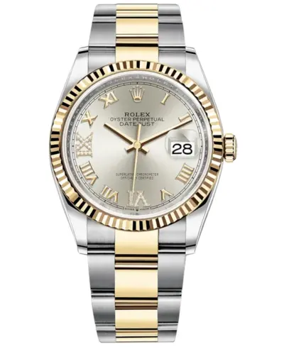 Rolex Datejust 36 M126233-0032 Luxury Watch Yellow Gold Steel Roman Dial Silver Pave (arb12058)