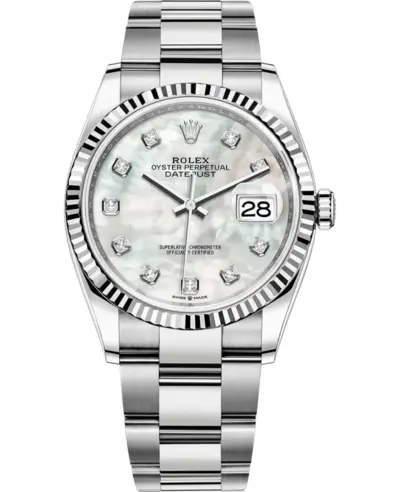 Rolex Datejust 36 Steel & White Gold Mother-of-Pearl Diamond Dial Women's Watch Model M126234-0020 (arb12066)