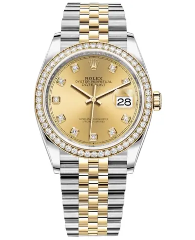 Rolex Datejust 36 Yellow Gold & Diamonds Champagne Dial Women's Watch Model M126283rbr-001 M126283rbr-0003 (arb18140)
