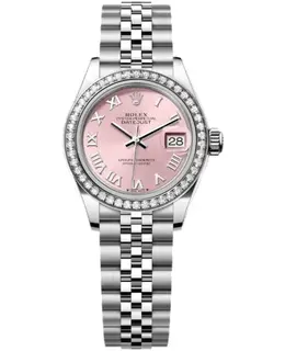 Rolex Lady-Datejust 28 Stainless Steel and White Gold Automatic Pink Dial Diamond Bezel Jubilee Bracelet Women's Watch m279384rbr-0005