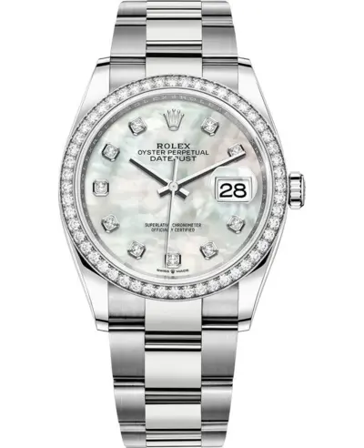 Rolex Datejust 36 White Gold & Diamonds Mother of Pearl Diamond Dial Women's Watch Model M126284RBR-0012 (arb12099)