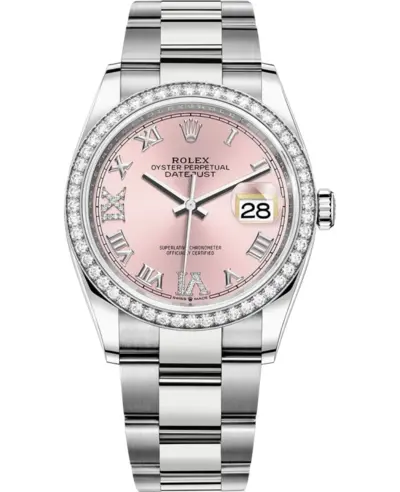 New Authentic Rolex Datejust 36mm White Gold & Diamonds Roman Dial Women's Watch Model M126284RBR-0024 (pink, arb12104)
