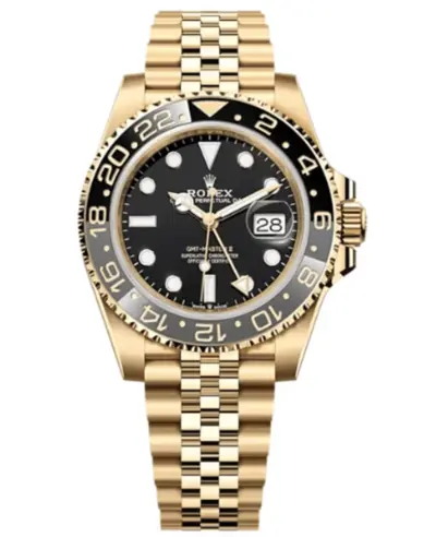 Rolex M126718GRNR-0001 GMT Master II Yellow Gold Black Dial Men's Watch (black, arb12230)