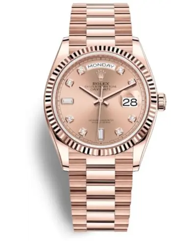 Rolex Day-Date 128235PDP Rose Gold Pink Diamond Dial Women's Watch M128235-0009 (pink, arb12234)