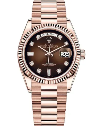 ROLEX DAY-DATE MODEL M128235-0037, Everose Gold Chocolate Dial Diamond Hour Markers President Bracelet Women's Watch (brown, arb12236)
