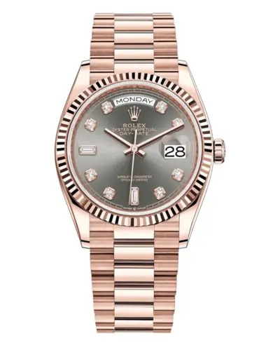 Rolex Day-Date M128235-0050 Rose Gold Slate Diamond Dial President Bracelet Women's Watch (arb12238)