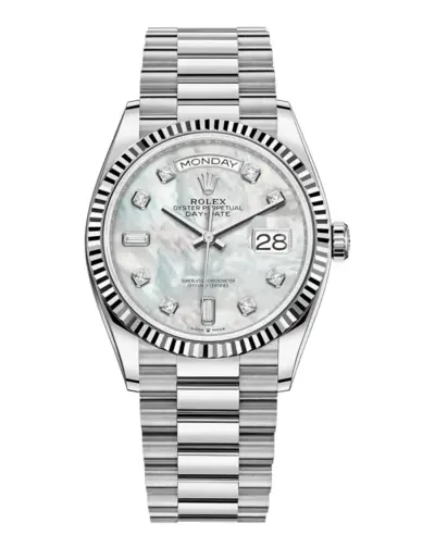 Rolex Day-Date White Gold Mother-of-Pearl Diamond Dial Women's Watch Model M128239-0007 (arb25013)