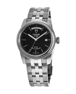 Tudor Glamour Date&Day Black Diamond-Set Dial Black Leather Unisex Watch m56000-0049