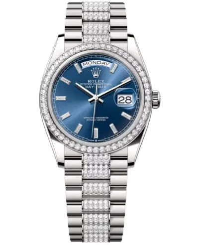 Rolex Day-Date 18k White Gold Automatic Diamond Blue Dial Men's Watch Model M128349RBR0052 M128349RBR-0052 (blue, arb25039)