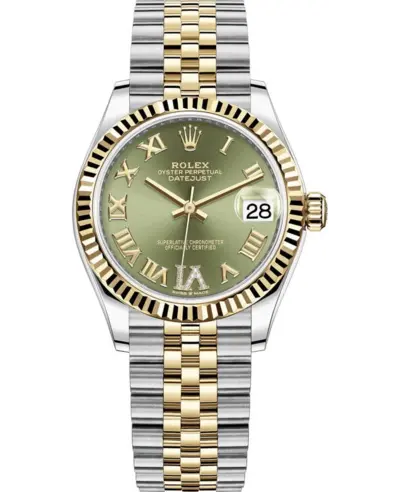 Rolex Datejust 31 Stainless Steel and Yellow Gold Olive Green Pave Roman Dial Women's Watch - Model M278273-0016 (green, arb12364)