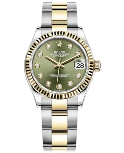 Rolex Datejust 31 Stainless Steel and Yellow Gold Olive Green Diamond Dial Women's Watch Model M278273-0029 (green, arb19473)