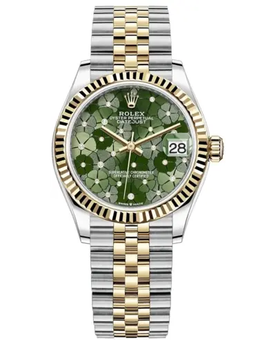 Rolex Datejust 31 Stainless Steel and Yellow Gold, Olive Green Floral Motif Diamond Dial Women's Watch Model: M278273-0032 (green, arb19463)