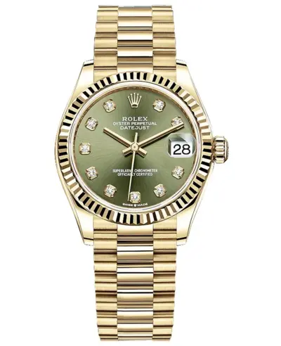 Rolex Datejust 31 Yellow Gold Olive Green Diamond Dial Women's Watch Model M278278-0011, Authentic Luxury (green, arb12397)