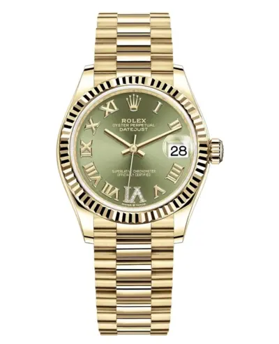 Rolex Datejust 31 Yellow Gold Olive Green Pave Roman Diamond Dial Women's Watch Model M278278-0030 (green, arb12399)