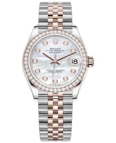 Rolex Datejust 31 Stainless Steel and Rose Gold Automatic Mother-of-Pearl Dial Diamond Bezel Women's Watch Model M278381RBR-0026 (arb12420)