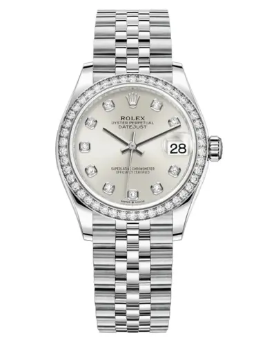 Rolex Datejust 31 M278384RBR-0034: Stainless Steel and White Gold Rolesor Case, Silver Diamond Dial with Diamond Bezel, Women's Luxury Watch (arb12431)