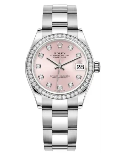 Rolex Datejust 31 Stainless Steel & White Gold Pink Diamond Dial Diamond Bezel Women's Watch Model M278384RBR-0035 (pink, arb12432)