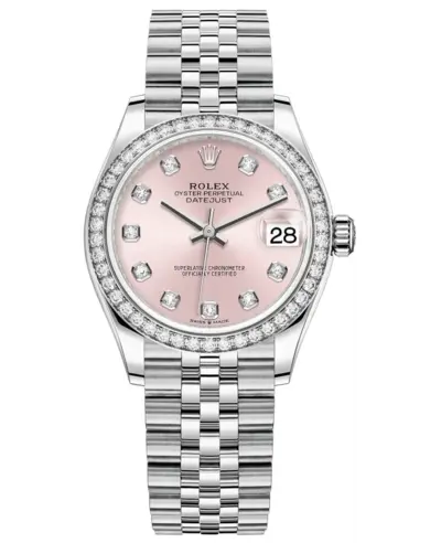 Rolex Datejust 31 Stainless Steel and White Gold Pink Diamond Dial Diamond Bezel Women's Watch M278384RBR-0036 (pink, arb25455)