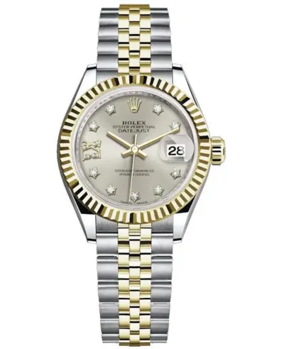 Lady Datejust 28 Stainless Steel and Yellow Gold Silver Star Diamond Dial Watch Model M279173-0003 Rolex (arb12442)