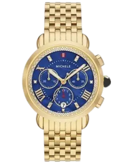 Michele Sport Sail Diamond Blue Dial Gold Steel Women's Watch mww01c000145