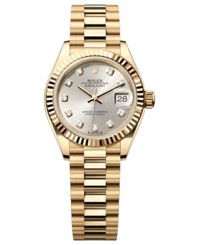 Rolex Lady Datejust 28 Silver Diamond Dial Yellow Gold Women's Watch Model m279178-0015 (arb12450)