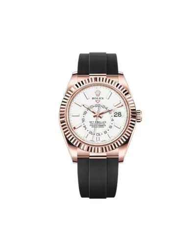 BRX M326235-0004 Men's Rolex Sky-Dweller Everose Gold White Dial OysterFlex Rubber Strap Automatic Luxury Watch (white, arb12458)