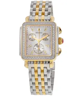 Michele Deco Diamond Quartz Chronograph 18K Gold Plated Diamond Bezel Steel Women's Watch mww06a000805
