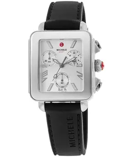 Michele Deco Sport Quartz Chronograph Silver Dial Black Silicone Strap Women's Watch mww06k000071