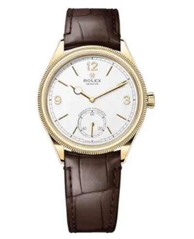 Rolex 1908 Yellow Gold White Dial Alligator Leather Strap Men's Watch M52508-0006 (white, arb12497)