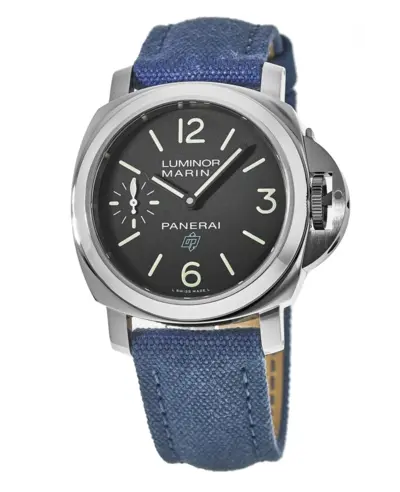 Panerai Luminor Marina Logo Acciaio PAM00777 44mm Black Dial, Blue Canvas Strap Men's Watch (black, arb12515)