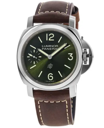 Panerai Luminor Logo Acciaio Manual Winding Mens Watch Model PAM01624 Green Dial Brown Leather Strap (green, arb12588)
