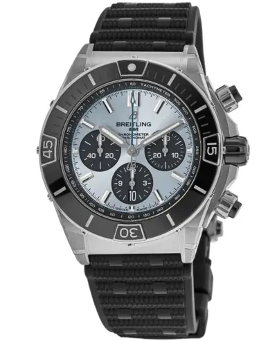 Men's Breitling Super Chronomat B01 44mm Automatic Chronograph, Ice Blue Dial, Black Rubber Strap, Model PB0136251C1S1 (blue, arb12603)