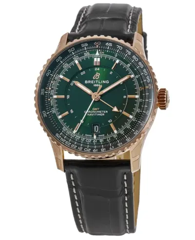r32310251l1p1 Breitling Navitimer Automatic 41 GMT Green Dial Rose Gold Leather Strap Men's Luxury Watch (green, arb12668)