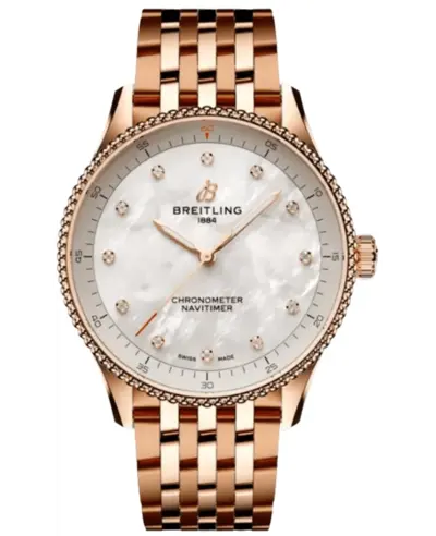 Navitimer 32 Quartz Mother of Pearl Diamond Dial 18K Rose Gold Women's Watch Model R77320E61A1R Breitling R77320E61A1R1 (arb12672)