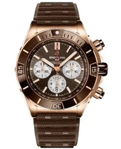 Men's Luxury Breitling Super Chronomat B01 44 Automatic Chronograph with 18K Rose Gold and Brown Dial, Rubber Strap - Model RB0136E31Q1S1 (rb0136e31q1s1) (brown, arb12682)