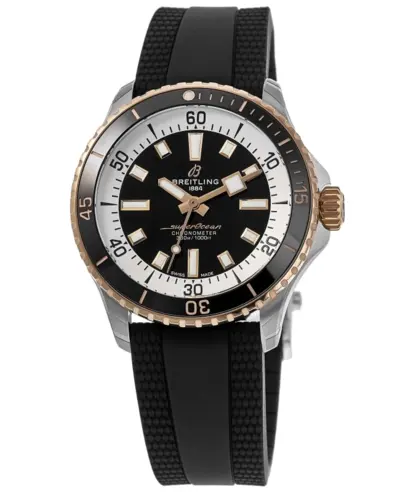 Men's Breitling Superocean Automatic Model u17375211b1s1 - Black Dial, 18K Rose Gold Bezel, Rubber Strap (black, arb12741)