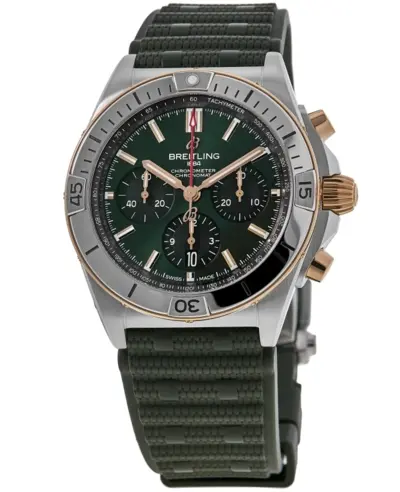 Breitling Chronomat B01 42 Automatic Chronograph Green Dial, 18K Rose Gold Bezel Rubber Strap - Model UB0134131L1S1 (green, arb12756)