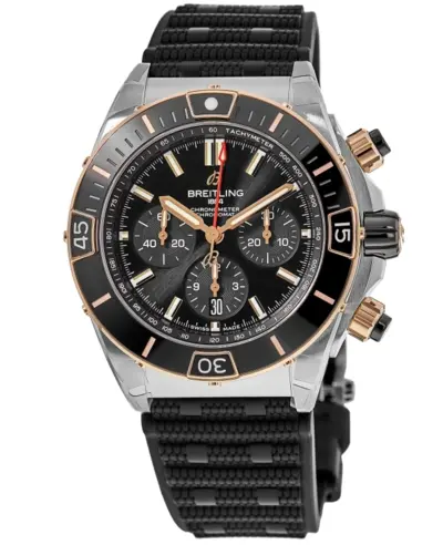 Breitling Super Chronomat B01 44 Black Chronograph Dial 18kt Rose Gold & Steel Rubber Strap Men's Watch, Model: UB0136251B1S1 (black, arb12758)